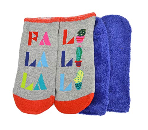 Hue Womens Gift Box Christmas Footie Socks Set One Printed Sock and Fluffy Solid Sock (Fa La La Grey)