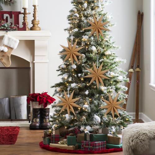 Image of 12 Inches 5 PCS Brown Paper Star Lanterns Christmas Party Decorations Hanging Stars Christmas Party Decorations Wedding Birthday Christmas Home Party Decorations(9 Pointed)