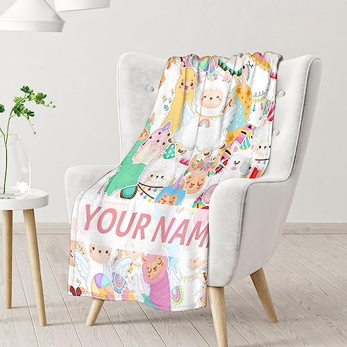 Blanket for Girl Boy - 50x60 Inches Cute Llama Throw Gifts - Personalized Colorful Soft Fuzzy Blankets for Bed, Couch & Living Room