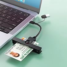 CAC Reader Military USB C CAC Card Reader 2 in 1 Dual Connector DOD Military USB Common Access CAC Fold Smart Card Reader ID CAC Card Reader Compatible with Windows 10/11, Mac OS and Linux