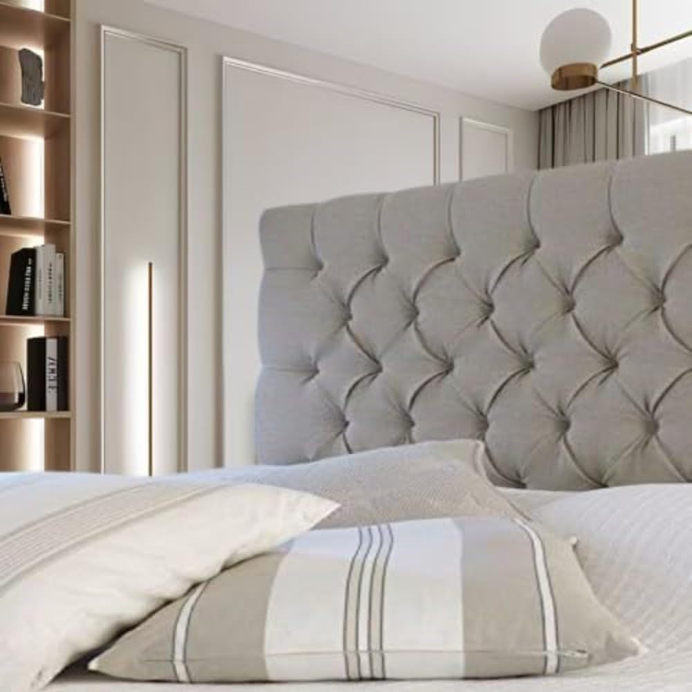 luxisleepltd Tufted Colchester Linen Turin Headboard for divan bed frame Single double king 20''/26''/30"/36''Tall (Beige, 4ft6-26''Tall)