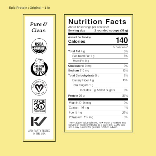 Image of Plant Based Protein & Superfoods Powder, Original, Unflavored | Organic Protein Powder, Vegan, Non Dairy, Non-GMO, Gluten Free, Sugar Free, Perfect Keto Drink Mix (1 lb)