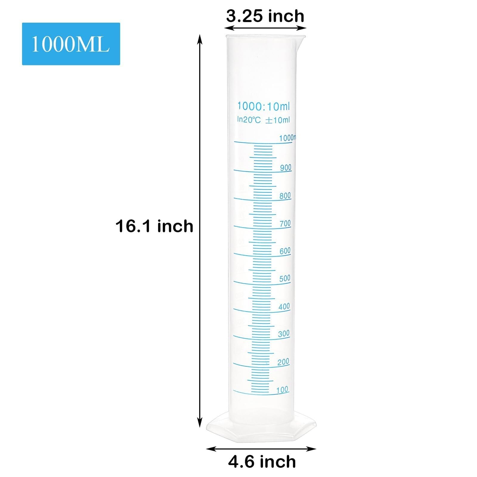 Set 4 Cilindri Graduati In Plastica Da 1000 Ml Con Base Stabile, Cilindro Graduato In Plastica A Doppia Scala, Cilindro Trasparente Per Progetti Scientifici, Forniture Per Laboratorio