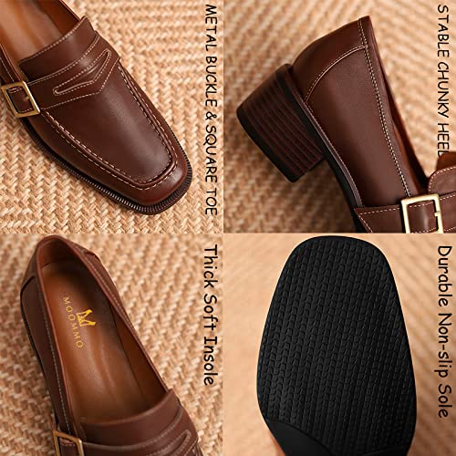 Image of MOOMMO Women Chunky Heel Penny Loafers Square Toe Buckle Slip On Comfort | Office Ladies Loafer Pumps 2 inch Stacked Block Heel Dress Loafers Oxfords Walking Dress Shoes Casual Size 4-11 M US