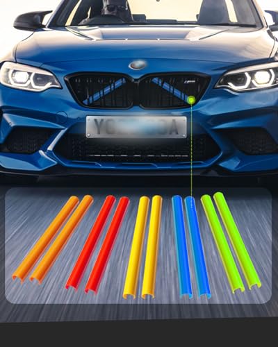 Image of F30 Front Grille Trim, M-Sport V Brace Grille Inserts Stripes Trim Compatible with BMW 3 Series 4 Series F30 F32 320 328i 330 335 428 435 Front Grille Inserts 2pcs (blue)
