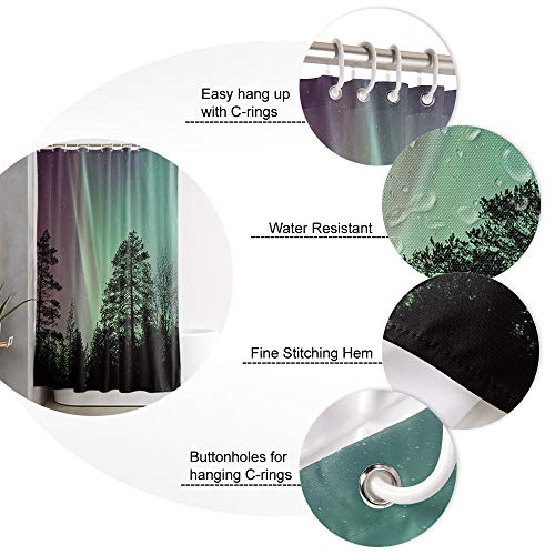 48x72 inches Bathroom Shower Curtain, Aurora Lanscape Fabric Shower Curtain with Hooks, Decorative Bathroom Accessories, Waterproof Machine Washable Bath Curtain