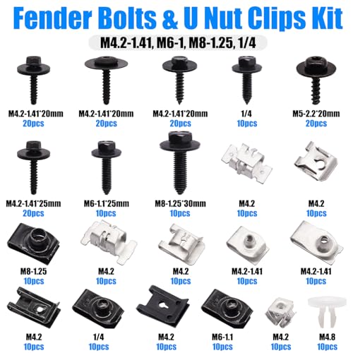Image of 260Pcs Automotive Body Bolt & U-Nut Clips Kit, 21 Sizes Multipurpose Fender Liner Clip M4.2 M6 M8 1 /4Inch Fender Bolts Body Fastener Clips for Most Cars Bumper Engine Splash Shield