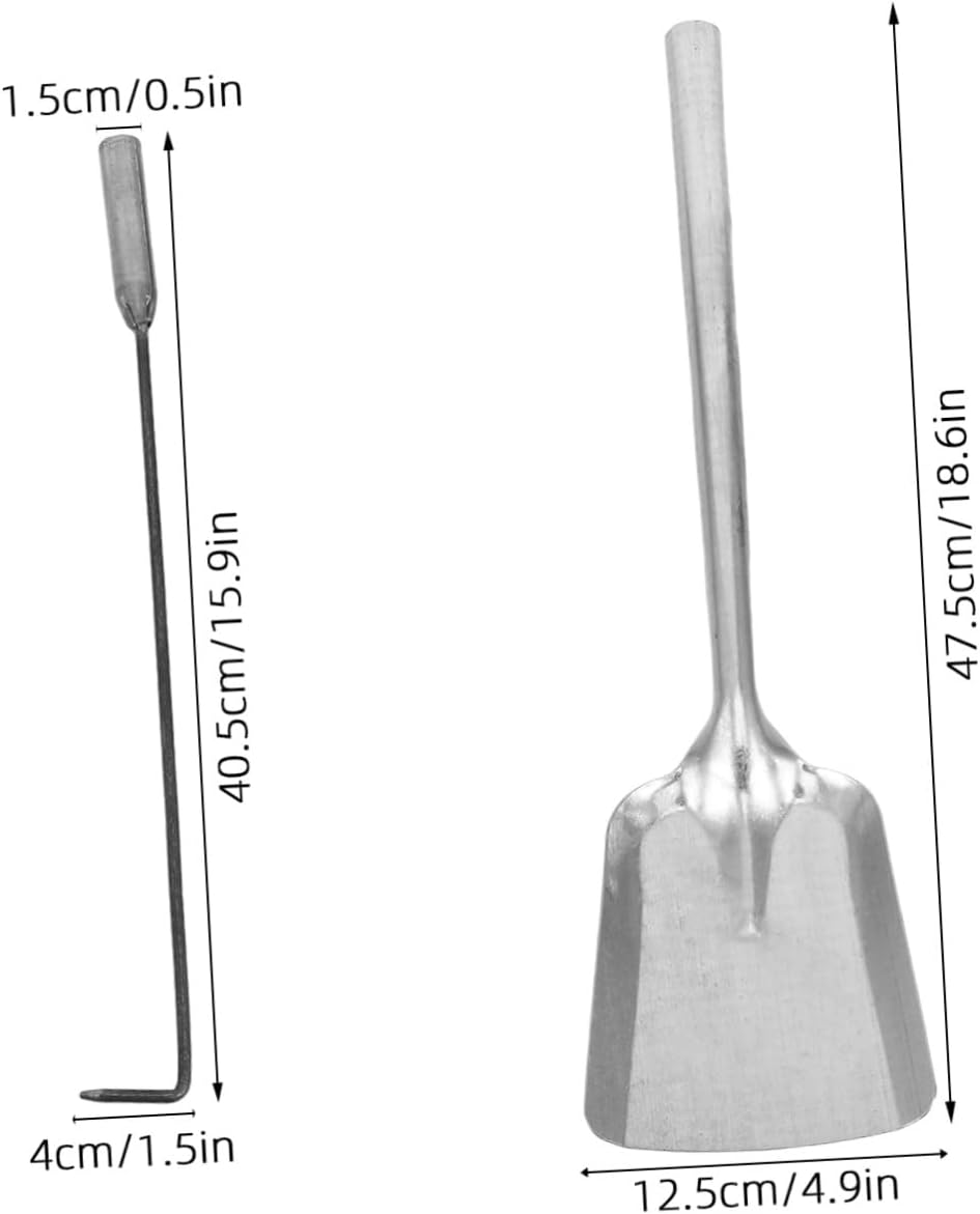 Alasum 4pcs Large Fireplace Poker and Ash Shovel Set, Silver Steel Firewood Grabber and Campfire Tongs for Home Fireplaces, Fire Pits, and Wood Stoves Heating Accessories