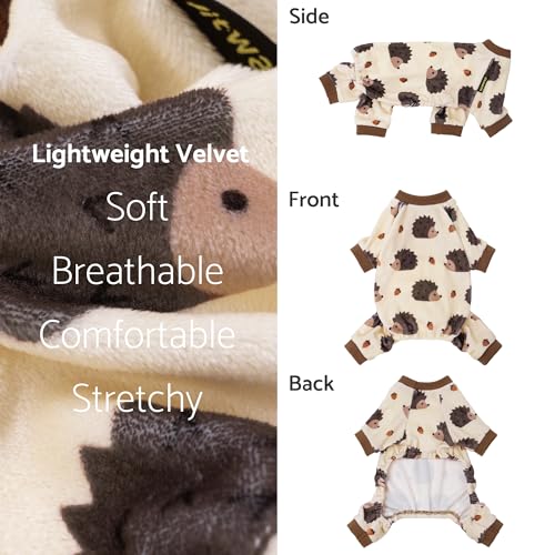 Image of Fitwarm Funny Hedgehog Dog Pajamas, Warm Winter Dog Clothes for Small Dogs Boy Girl, Cozy Pet Onesie with Feet, Beige, Brown, Large