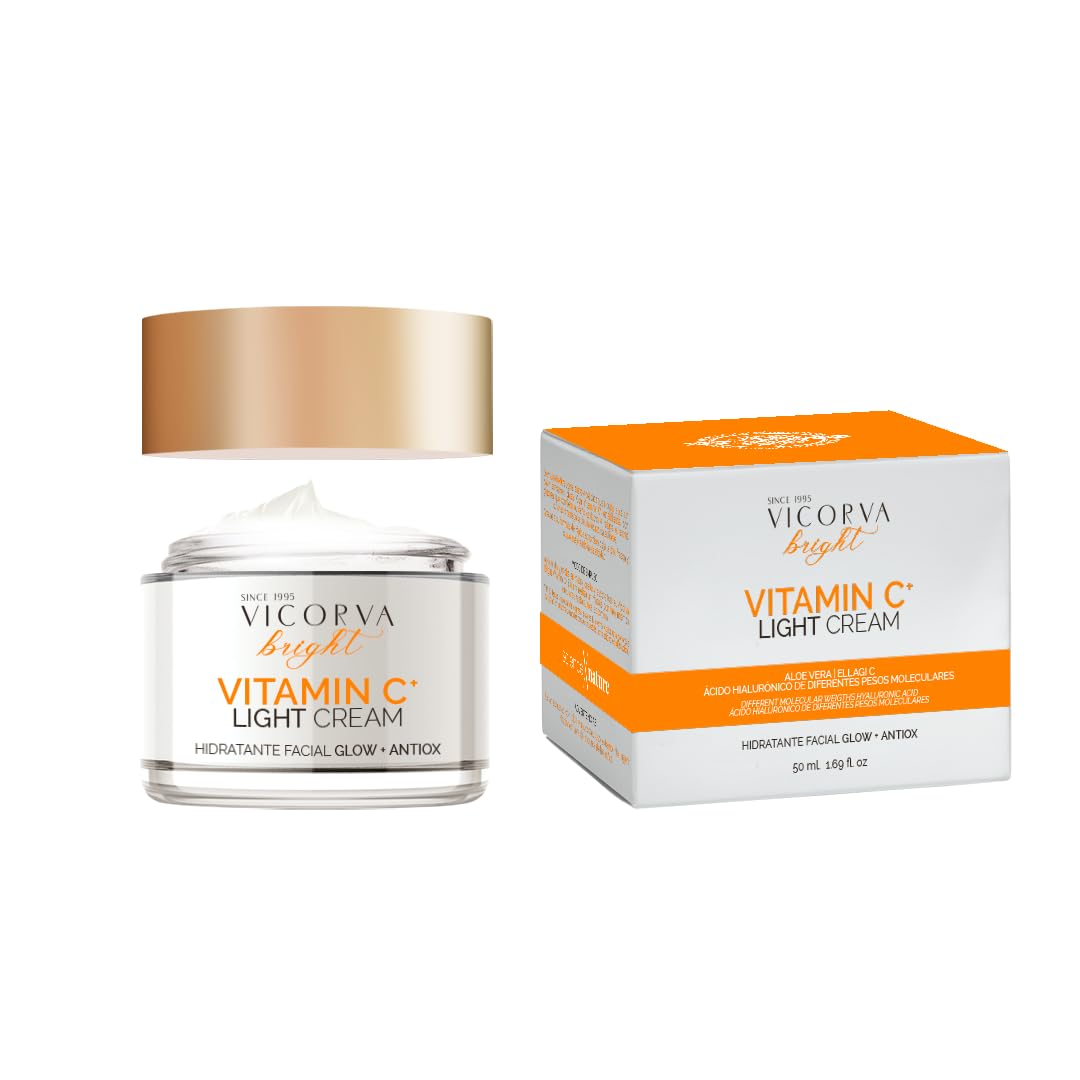 Vicorva - Crema Facial Hidratante Vitamina C+ y Ácido Hialurónico - Light Cream - Antioxidante - Efecto Glow - 50 ml