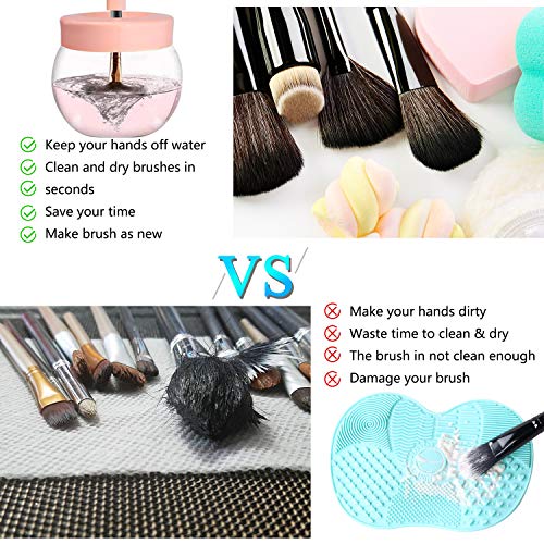 Makeup Brush Cleaner and Dryer, Super-Fast Electric Brush Spinner Machine Mat with 8 Size Rubber Collars, Wash and Dry in Seconds, Automatic Deep Cosmetic Makeup Brush Tools for Most Size Brushes