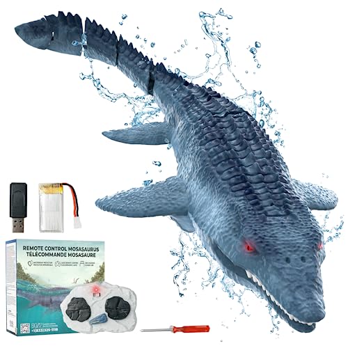 BEZGAR Remote Control Dinosaur Toys for Kids 5-7 2.4Ghz Remote Control Shark Mosasaurus with Rechargeable Battery, RC Dinosaur for Swimming Pool Toy Bathroom Summer Gift for Boys Girls 3 4 5 6 7