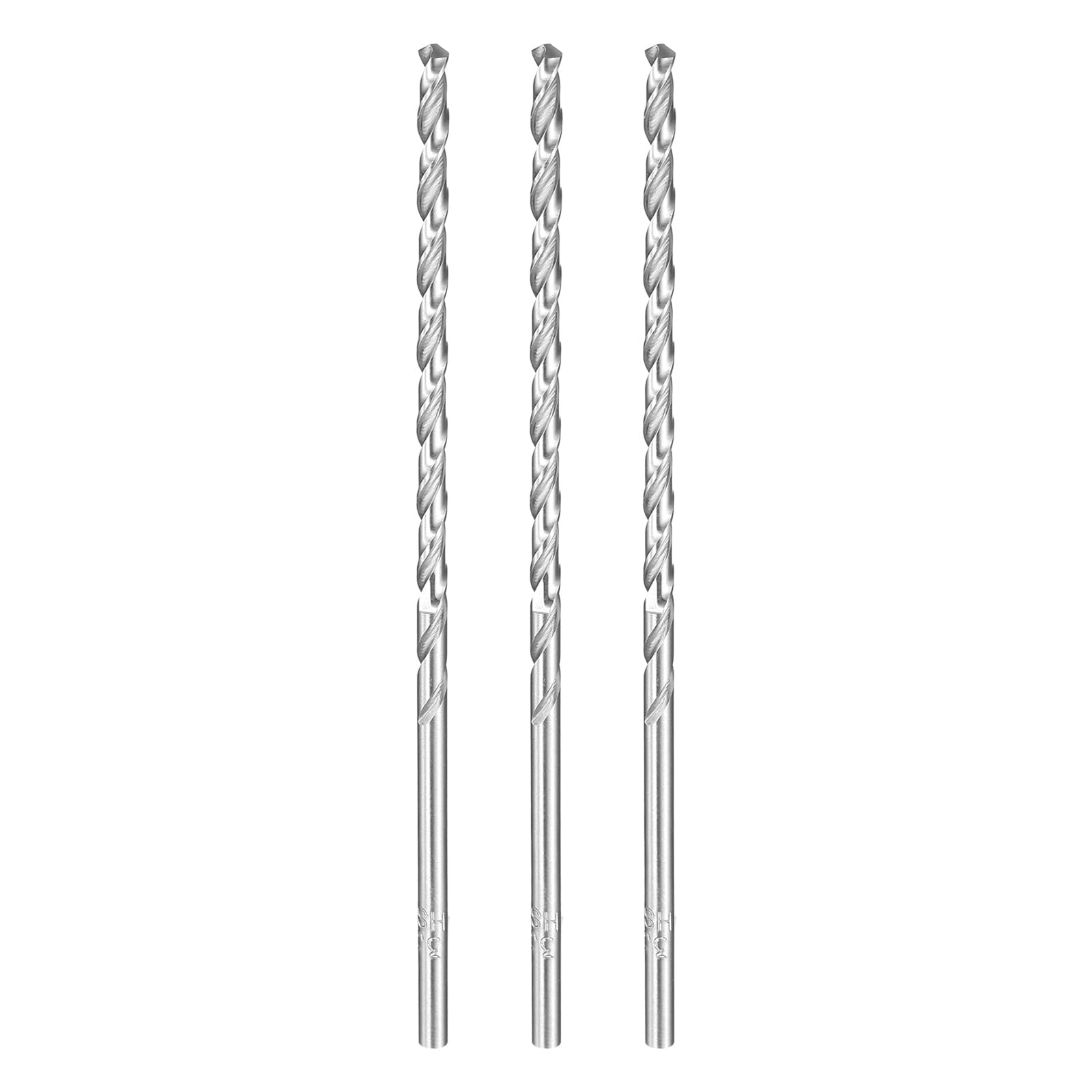 sourcing map 3pcs Twist Drill Bit 3.2mm Dia 100mm (3.94") Extra Long High-Speed Steel Spiral Jobber Drill Bits Fully Ground Drilling Tools for Wood Plastic Aluminum Thin Metal Sheet