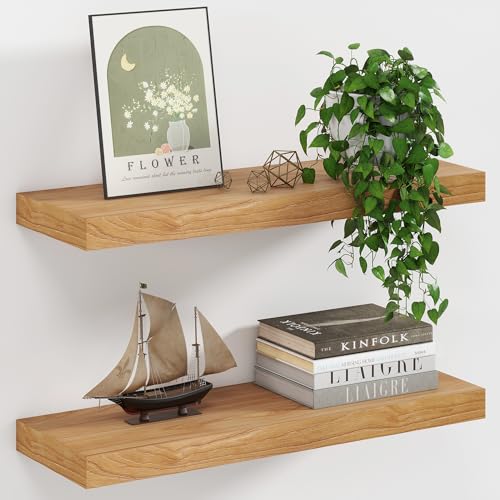 8 Inch Deep Floating Shelves, USA-Sourced Rustic Elm Wood Wall