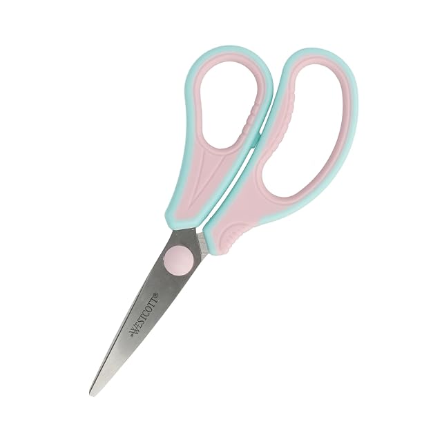 Westcott GRIPEEZE Tijeras para Niños Rosa Pastel para Diestros | Tijeras con Mango Ergonómico para Escolares | Tijeras Escolares y de Manualidades 14 cm para Manos Pequeñas | E-21574 00