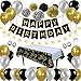 Produktbild ZNZ Deko Geburtstag, Partyzubehör Schwarz-Gold Sets mit Happy Birthday Banner Dekoration, Luftballons Papier Pom Poms und Einweg-Tischdecke, Geburtstagsdeko für Mädchen Jungen Männer Frauen