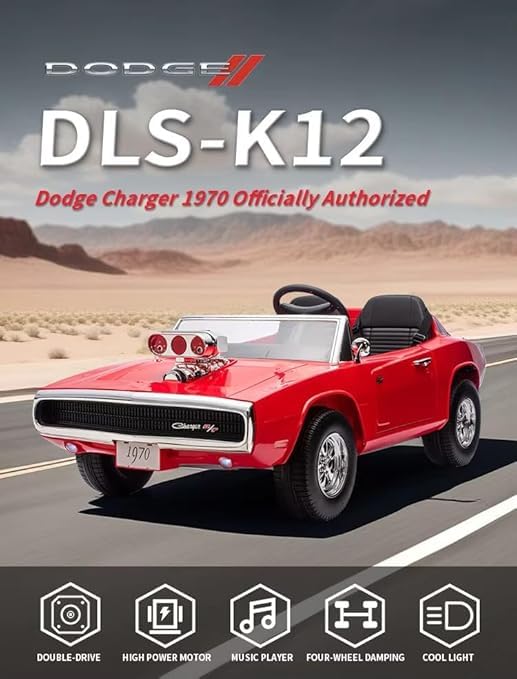 Image of Kids Licensed Dodge Charger 1970 | Big Size 12V Electric Ride On Car for Kids with Remote Control, Music and Light1-7 Yrs Car Battery Operated Ride On | Double Seater | Smoke Feature (Red)