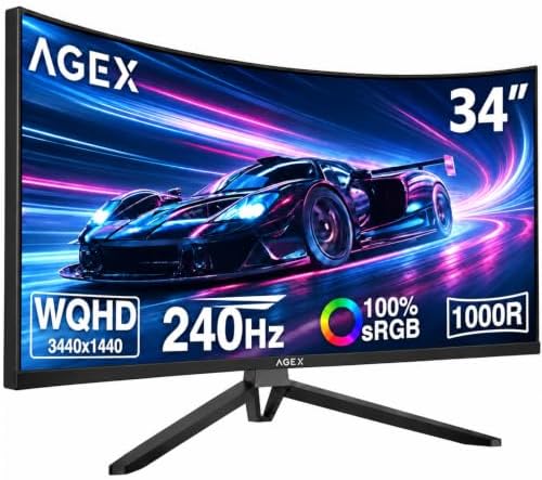 34 Inch WQHD 2K Ultrawide Curved Gaming Monitor, 3440 x 1440, 240...