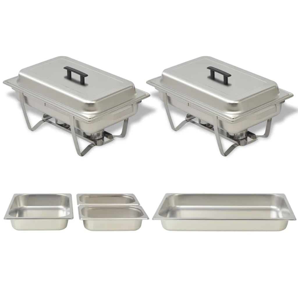 vidaXL Set Calentador Comida Buffet 2 Piezas Bandeja Hornillo Caliente Cocina