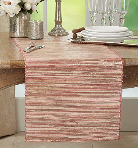 SARO LIFESTYLE Melaya Collection Shimmering Woven Nubby Water Hyacinth Table Runner, 16" x 72", Rust - Image 4