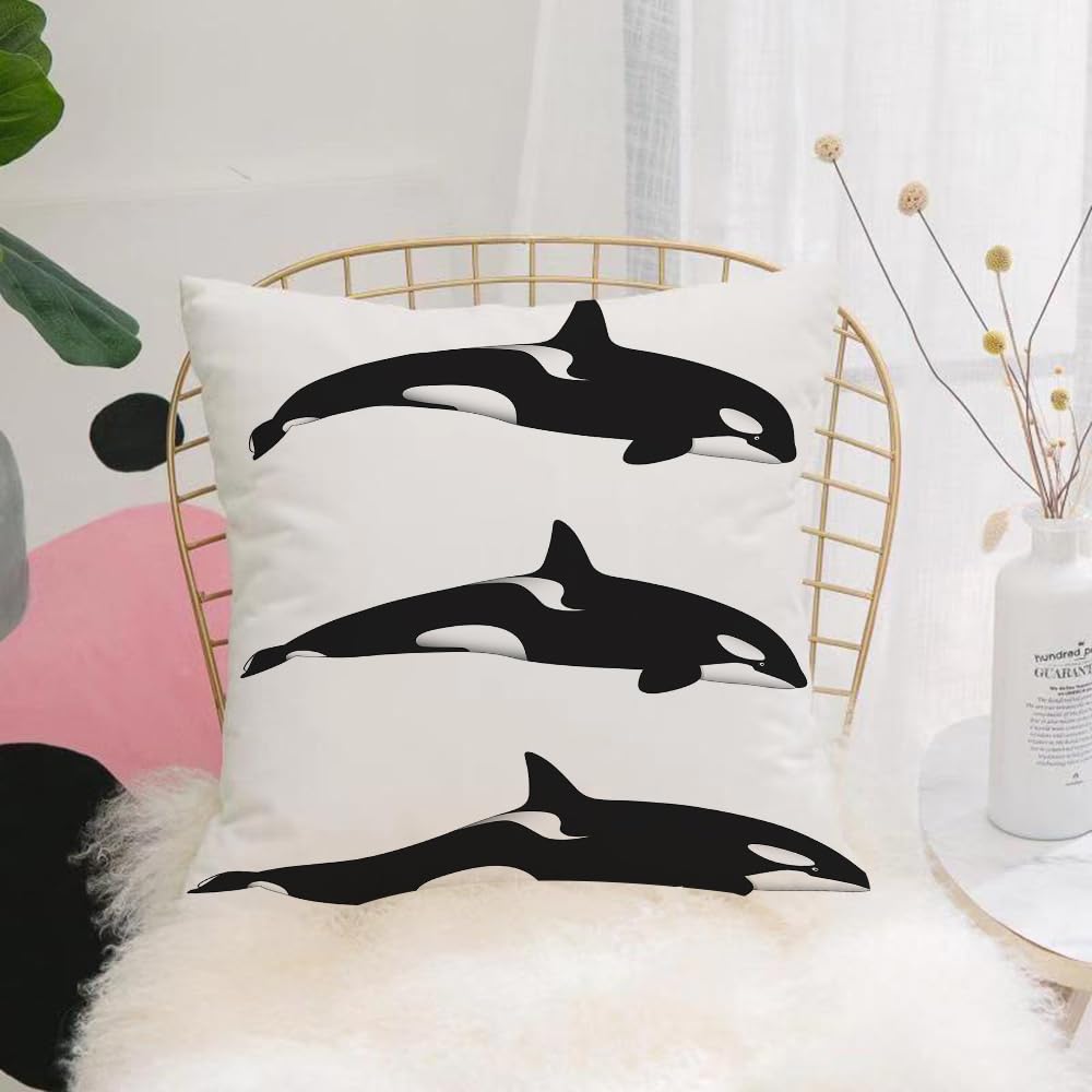 HYMSXW Cushion Cover,Throw Pillow Case Home Decorative for Living Room Bedroom Sofa Chair 20X20 Inch,Fish Set Sea Animals,Three Orca Killer Whales Black an,Pillowcase 50X50cm