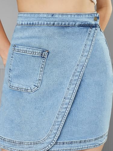 Image of Miss Chase Women's Straight-Fit High-Rise Stretchable Denim Midi Skirt