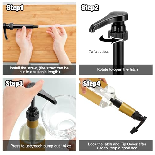 Image of Kigley 6 Pieces Coffee Syrup Pump Dispenser with Tip Cover Fits 750ml /25.4oz Bottles, Skinny Syrup Pump for Coffee Flavoring, Creamers, Caramel, Beverages, Dinning Cafe Bar Drinking Mixes(Black)