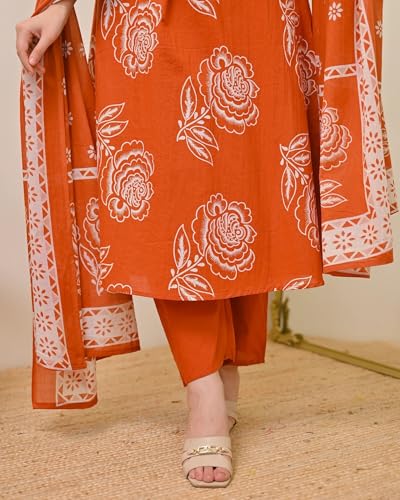 Image of Klosia Women Printed A-Line Kurta and Pant Set with Dupatta | Printed Kurta Set | A-Line Kurta Set | Women Kurta Sets | Summer Suit |