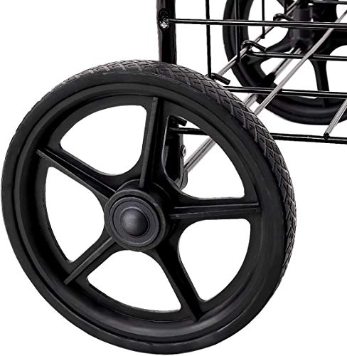 Byroce Utility Folding Shopping Cart, Light Weight Trolley With Handle, Large Grocery Utility Cart With Swiveling Wheels And Dual Storage Baskets, Ideal For Laundry Book Luggage Travel (Black) #TOP3