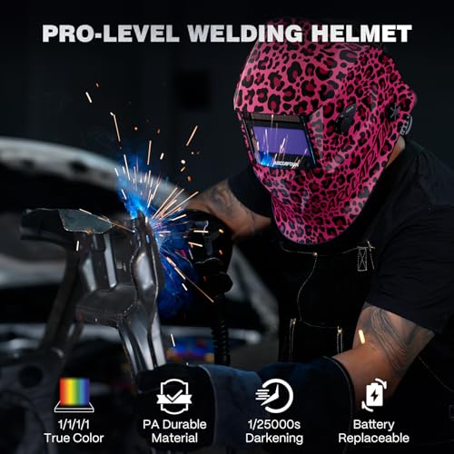 Image of ARCCAPTAIN Welding Helmet Auto Darkening, 1 /1 /1 /1 True Color Welding Hood, 4 Arc Sensor 1 /25000s Response Time Solar Powered Weld Hood Helmet, Leopard