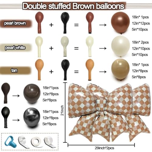 Image of Brown Balloon Arch Kit with 2Pcs Brown Plaid Bow Balloons