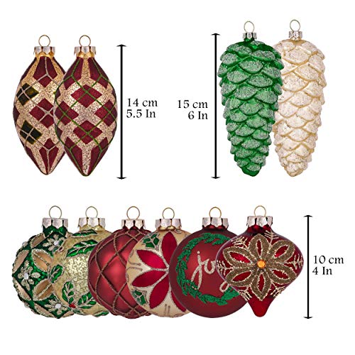 Valery Madelyn 10Ct Traditional Red Green Gold Glass Christmas Ball Ornaments Decor, Christmas Tree Ornaments For Xmas Decoration #TOP3