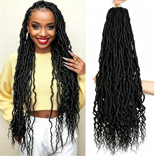 8 Packs Faux Locs Crochet Hair Curly Ends 30 Inch Soft Locs Crochet Dreads Boho Braids Crochet Faux Locs Hair for Women (30inch(pack of 8), 1B)