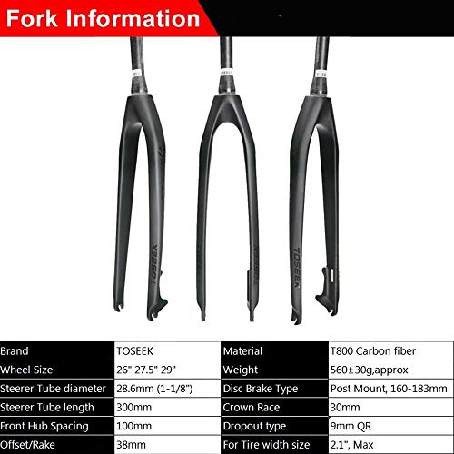 Carbon Fiber Mtb Rigid Fork 26/27.5/29" Tapered Tube 1-1/8" 3K T800 Disc Brake, 28.7Mm Threadless Ultralight Mountain Bike Front Forks Expander Top Cap #TOP1