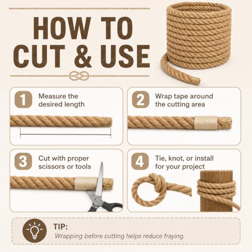 Image of 1 Inch x 100FT Jute Rope 25mm 4-Strand Thick Twisted Hemp Rope