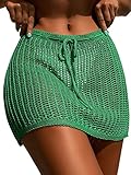 Verdusa Women's Tie Front High Waist Crochet Short Beach Skirt Swimsuit Cover Up Green M