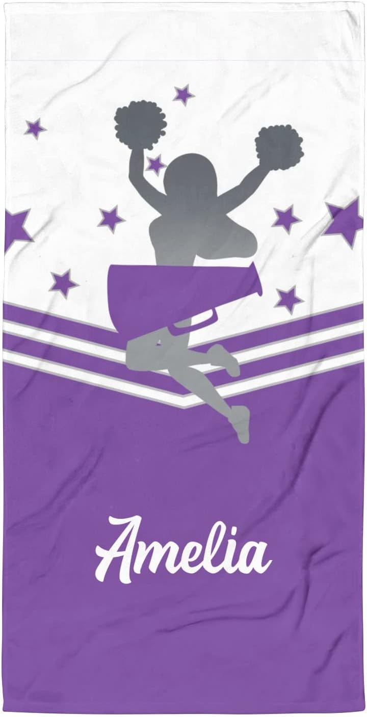 Personalized Beach Towels for Kids Girls Boys,Cheerleader Purple,Custom Bath Towels for Travel,Beach,Bathroom,Pool,60X30 Inches