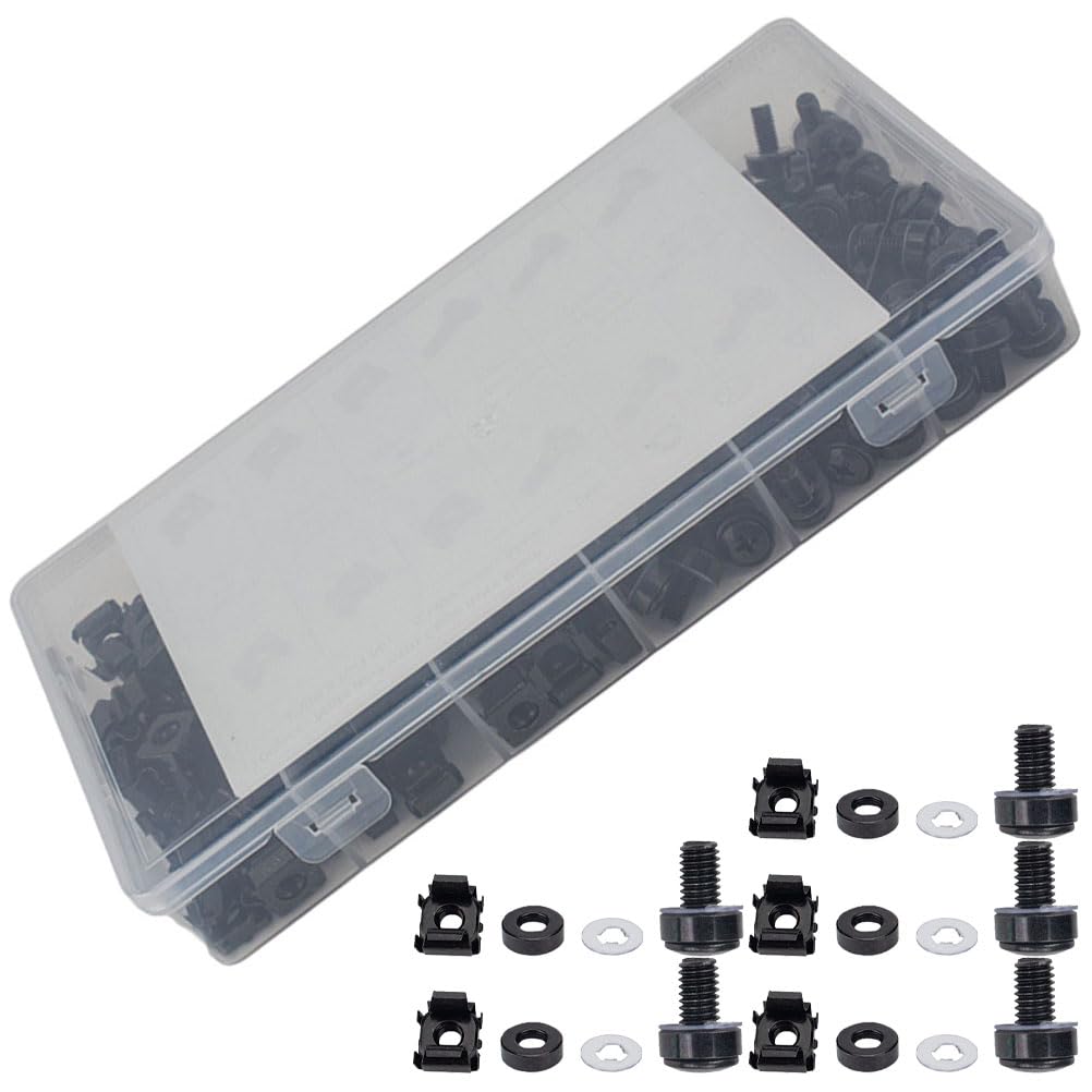 Levemolo Juego de Tornillos y Tuercas y Uniformes Fácil Instalación de Inserción Acero al Carbono Negro para Montaje en Rack Adecuado para Armarios y Equipos Industriales