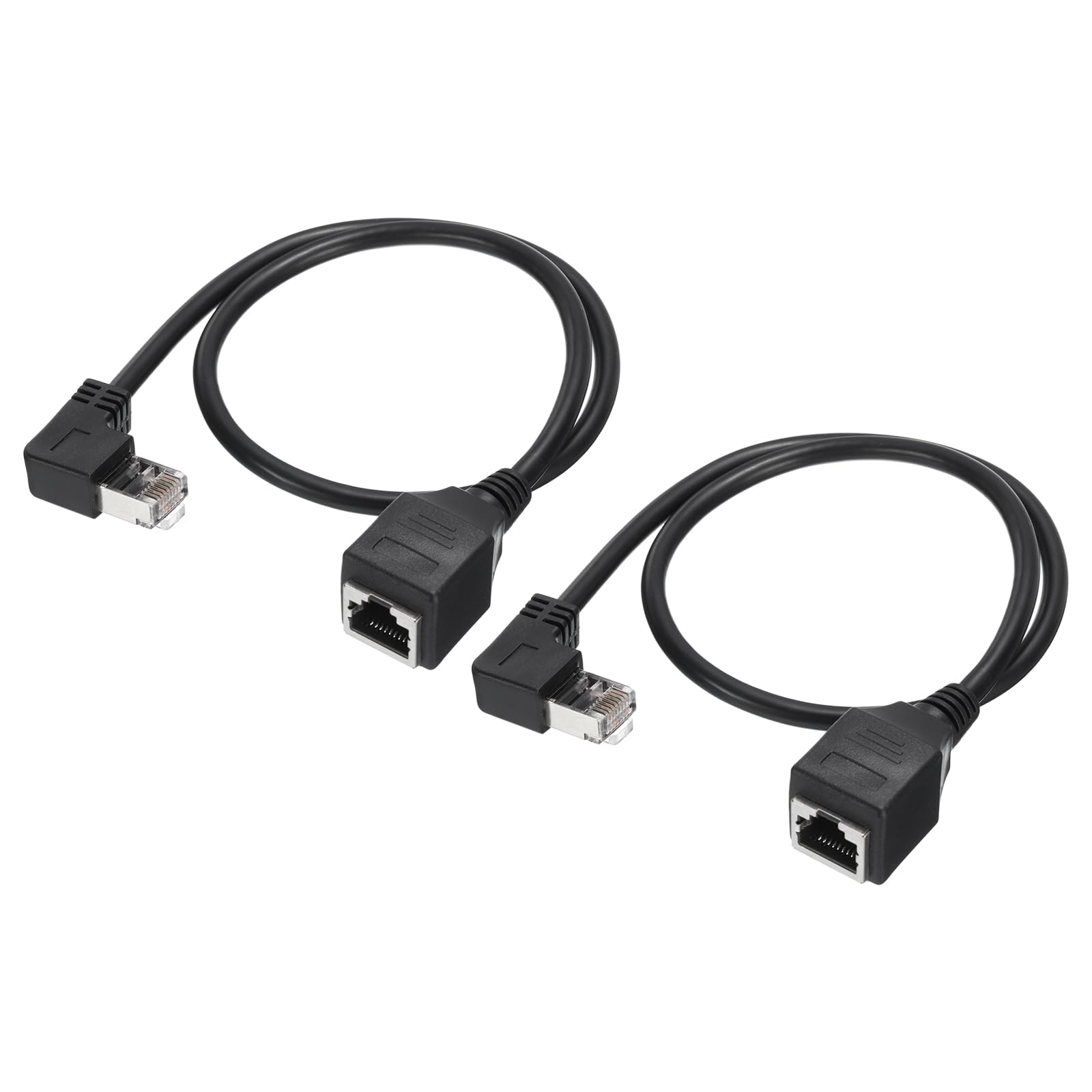 MECCANIXITY Male to Female 5e Network Extension Cable 19.7 Inch Length Right Bend for Home Office Networks Pack of 2