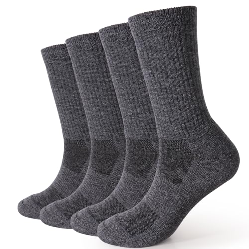 Image of EnerWear 4 Pack Women's Merino Wool Outdoor Hiking Trail Crew Sock (US, Numeric, 9, 11, Regular, Regular, Light Gray /Dark Gray /Multi)