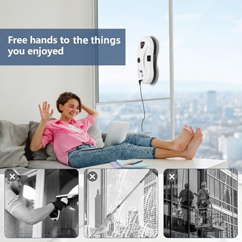 NamYoprce window cleaning robot,Smart Glass Cleaning Robotic with 5600Pa Strong Suction,Multiple Safety System,Edge Detection,for High-Rise Windows Ceiling,Outdoor Indoor,White UK plug - Image 6