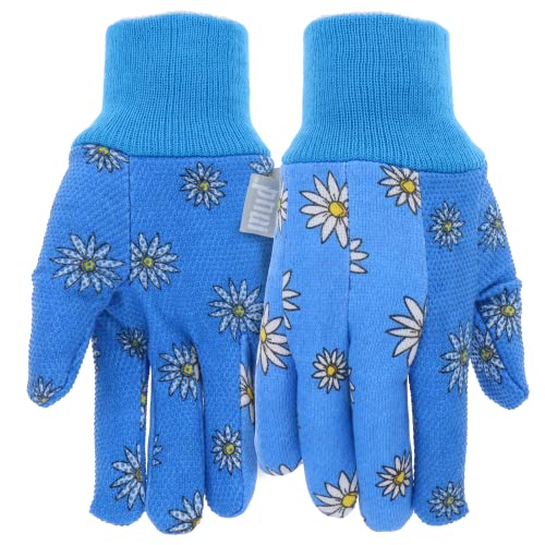 Mud Basic Women's Pvc Dotted Palm And Daisy Printed Jersey Garden Glove, Extreme Comfort, Excellent Grip, Durable Wear, Blue, Medium/Large (M61001B-Wml),Md61001B-Wml #TOP3