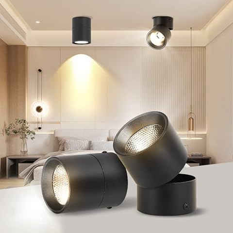 CHENBEN LED Ceiling Light Rotatable Spotlight 15W 3000K Spotlight COB Folding Spot Downlight Angle Adjustable 2Way 2000LM Black Aluminum LED Ceiling Lamp for Kitchen Living Room Bedroom Bar Hallway Cover