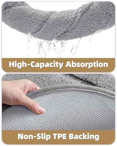 Image of Color&Geometry Oval Grey Bathroom Rugs 43x24, Extra Soft Absorbent Microfiber Bath Rugs, Non-Slip Bathroom mat, Washable Plush Bath Mats for Bathroom, Shower, Bathtub, Laundry, Light Grey