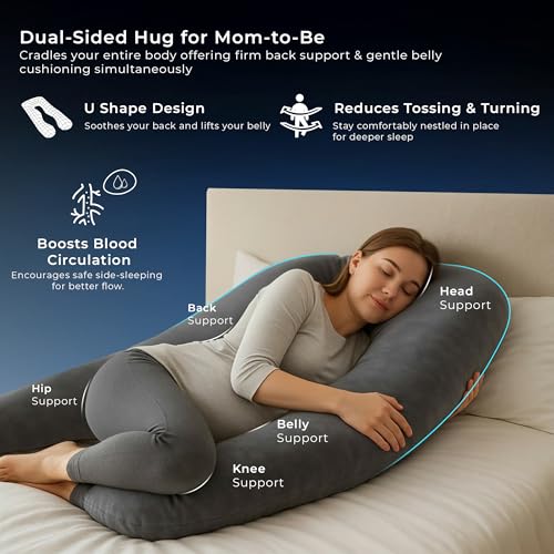 Image of Dr Trust USA Maternity Pillow for Pregnancy Sleeping, U-Shape Maternity Pillow for Pregnant Women, 360-Degree Full Body Support for Back, Legs, HIPS & Belly with Removable Velvet Cover
