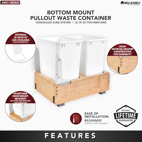 Image of Rev-A-Shelf Double Pullout Trash Can w /Soft-Close Slides, 14.5 inch Min Opening