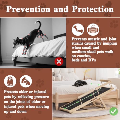 Dog Ramp for High Bed, Couch, Car, Pet Ramps 55.12" Long Adjustable 19.7"-27.6" Wooden Dog Step with High Traction Mat & Safety Side Rails for Small Medium Large Older Pets, up to 250 lbs - Image 5