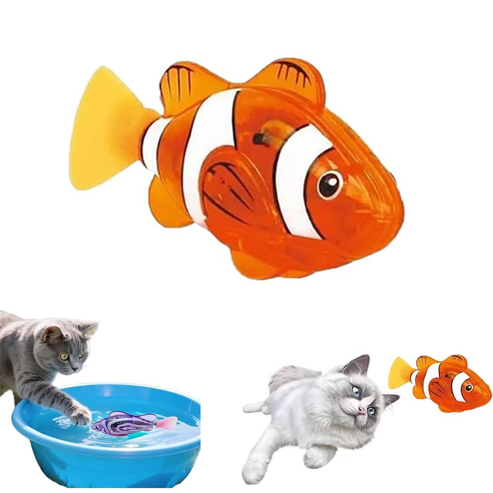 NPLSEO Interactive Swimming Robot Fish Cat Toy, Swimming Fi-sh with Luminous Function, Water-Activated Luminous Robot Fish for Kids & Pets, Waterproof Bath & Pool Toy for Kids Ages 5 & Up (Orange) โ image 1