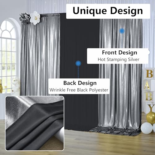 Image of 10x10 ft Wrinkle Free Black Silver Sequin Backdrop Curtain for Parties,Thick Not Fall Glitter Wedding Backdrop Drapes,2 Panels 5x10ft Shimmer Photo Back Drop Cloth for Birthday Photography Background