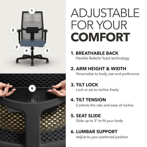 Image of HON Ignition 2.0 ReActiv Ergonomic Office Chair, Lumbar Support, Nimbus